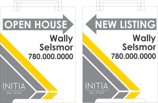 Initia Real Estate sandwich board sign Open House & New Listing