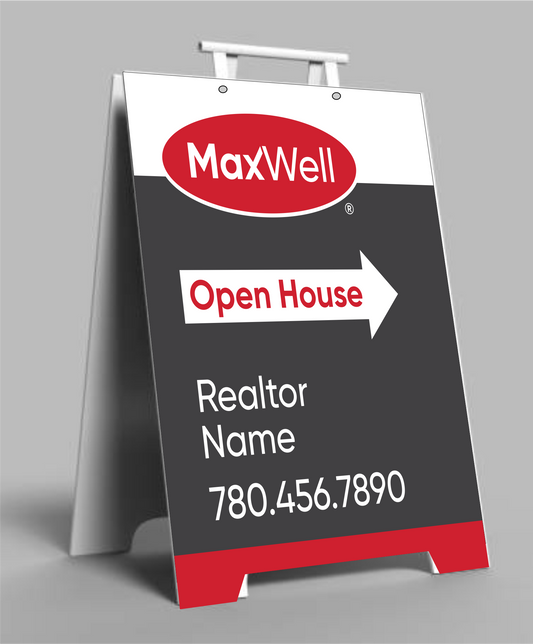 Maxwell sandwich board sign Open House intecel