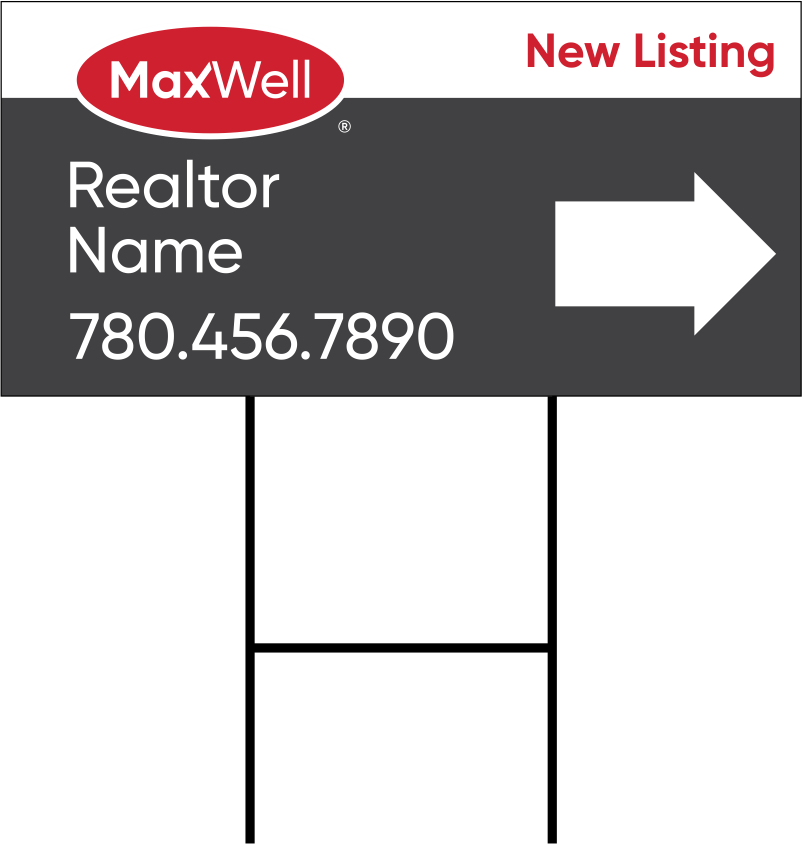 MaxWell Realty directional New Listing or Open House coroplast yardsign with step stake