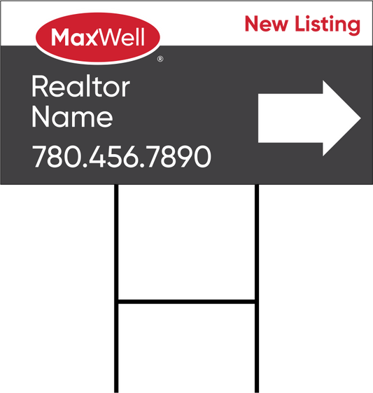 MaxWell Realty directional New Listing or Open House coroplast yardsign with step stake